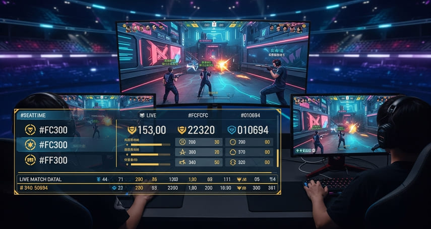 Guia completo de apostas em e-sports mostrando uma interface digital de apostas sobre um jogo competitivo.